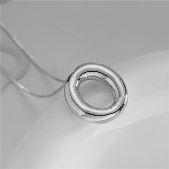 Silver Initial Pendant Necklace – Personalized Letter “O” Trendy Stuffed Bubble - Picture 2 of 5